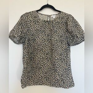 J Crew factory short sleeve cotton blend leopard print blouse shirt